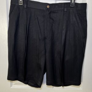 Tommy Bahama Silk Shorts Mens Size 38 Black Chino Pleated Front Golf Casual